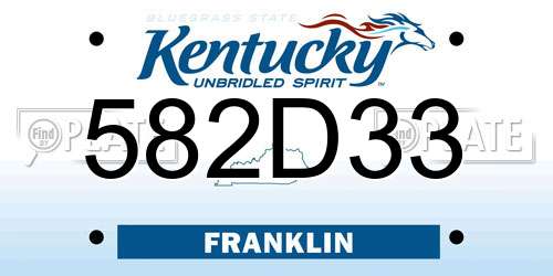 582D33 Kentucky License Plate