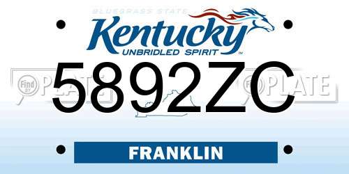 5892ZC Kentucky License Plate
