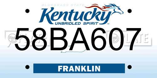 58BA607 Kentucky License Plate