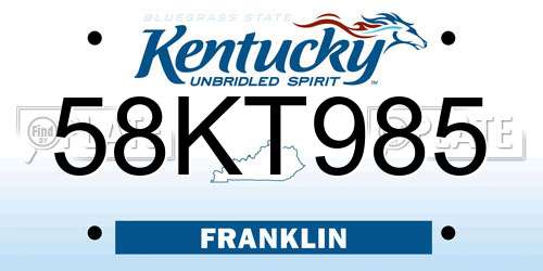 58KT985 Kentucky License Plate