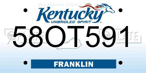 58OT591 Kentucky License Plate