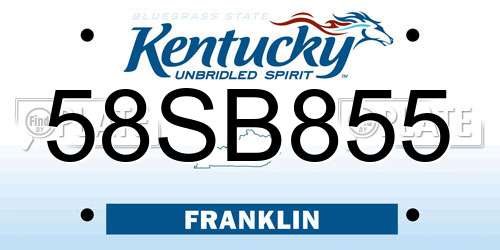 58SB855 Kentucky License Plate