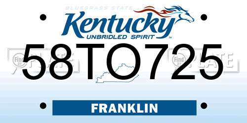 58TO725 Kentucky License Plate