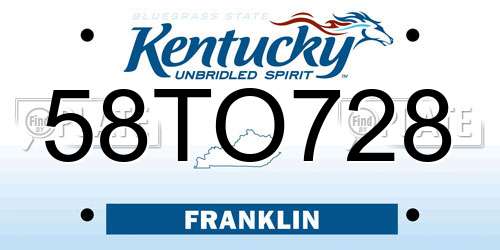 58TO728 Kentucky License Plate
