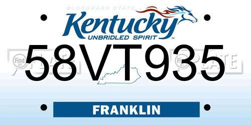 58VT935 Kentucky License Plate