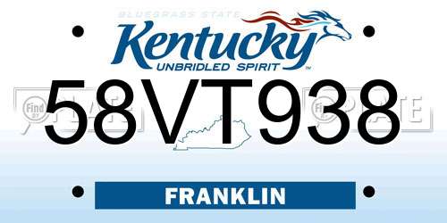 58VT938 Kentucky License Plate