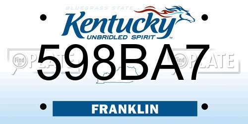 598BA7 Kentucky License Plate