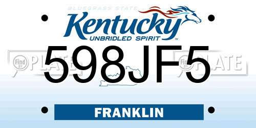 598JF5 Kentucky License Plate