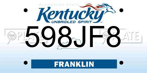 598JF8 Kentucky License Plate