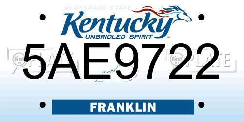 5AE9722 Kentucky License Plate