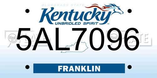 5AL7096 Kentucky License Plate
