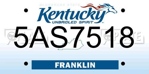 5AS7518 Kentucky License Plate