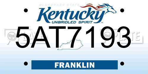 5AT7193 Kentucky License Plate