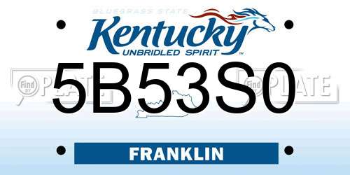 5B53S0 Kentucky License Plate