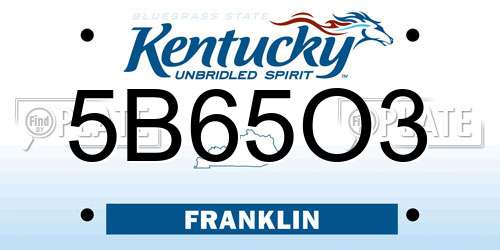 5B65O3 Kentucky License Plate