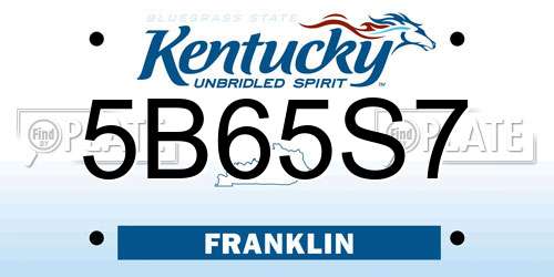 5B65S7 Kentucky License Plate