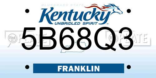 5B68Q3 Kentucky License Plate