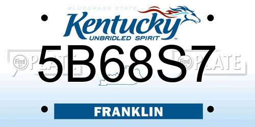 5B68S7 Kentucky License Plate
