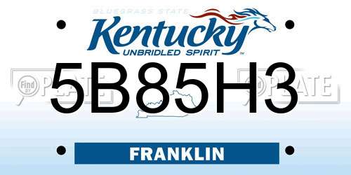 5B85H3 Kentucky License Plate