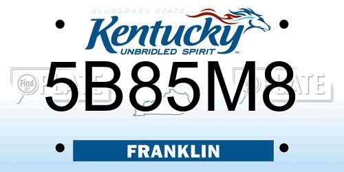 5B85M8 Kentucky License Plate