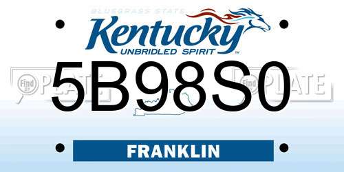 5B98S0 Kentucky License Plate