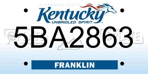 5BA2863 Kentucky License Plate