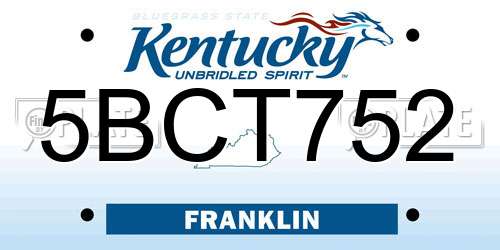 5BCT752 Kentucky License Plate