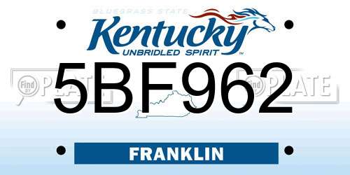 5BF962 Kentucky License Plate