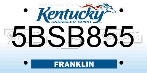 5BSB855 Kentucky License Plate