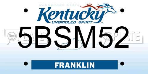 5BSM52 Kentucky License Plate