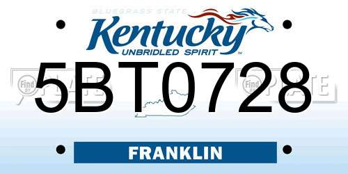 5BT0728 Kentucky License Plate