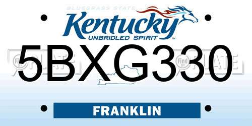 5BXG330 Kentucky License Plate