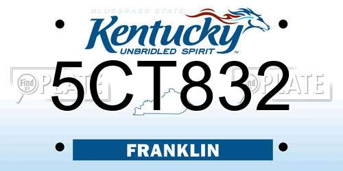 5CT832 Kentucky License Plate
