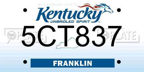 5CT837 Kentucky License Plate