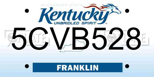 5CVB528 Kentucky License Plate