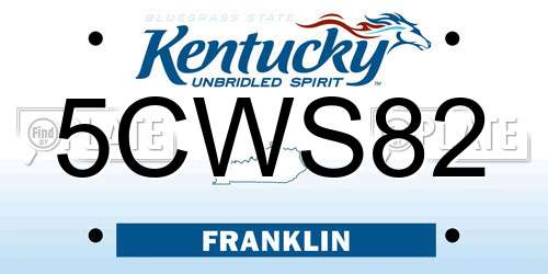 5CWS82 Kentucky License Plate