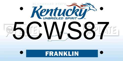 5CWS87 Kentucky License Plate