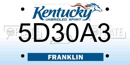 5D30A3 Kentucky License Plate