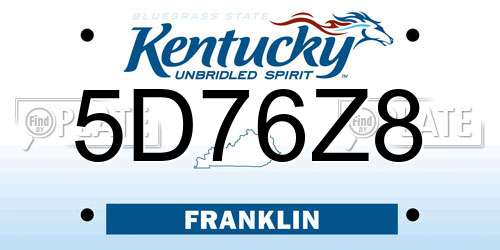 5D76Z8 Kentucky License Plate
