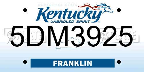 5DM3925 Kentucky License Plate
