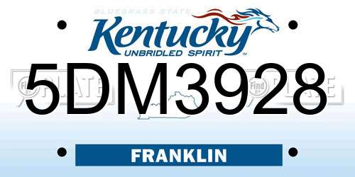 5DM3928 Kentucky License Plate
