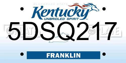 5DSQ217 Kentucky License Plate