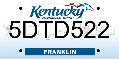5DTD522 Kentucky License Plate