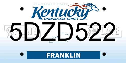 5DZD522 Kentucky License Plate