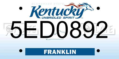 5ED0892 Kentucky License Plate
