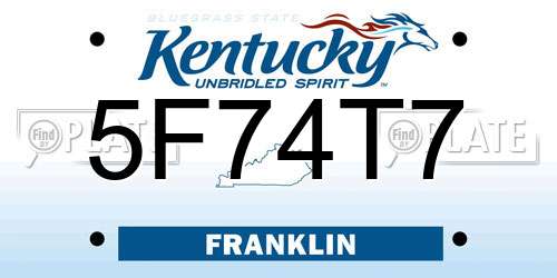 5F74T7 Kentucky License Plate