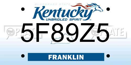 5F89Z5 Kentucky License Plate