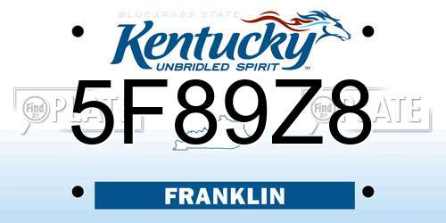 5F89Z8 Kentucky License Plate