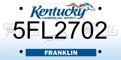 5FL2702 Kentucky License Plate