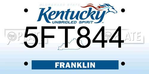 5FT844 Kentucky License Plate